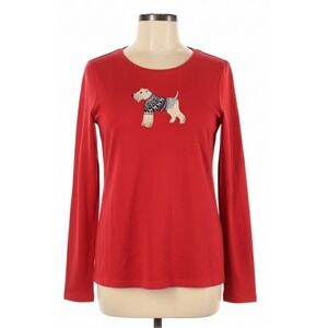 NWT Talbots long sleeve cotton Dog embroidered red round neck knit top size S